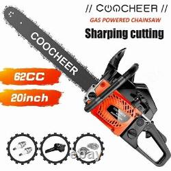 62cc Gas Chainsaw 20in Bar 2-Stroke Handheld Chain Saw with 2 Chains & Carry Bag
